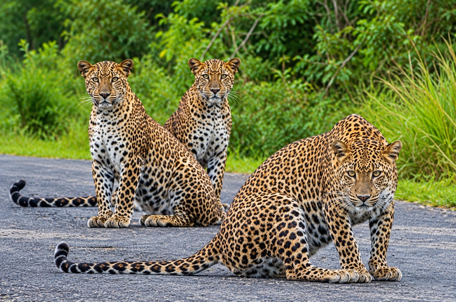 Leopard (Panthera pardus) trails in Wilpattu National Park